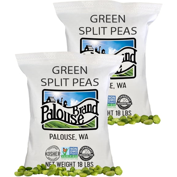 Palouse Brand Certified Glyphosate Residue Free Green Split Peas | 36 lbs | Family Farmed in Washington State | 100% Desiccant Free | Non-GMO | 100% Non-Irradiated | Kosher | Field Traced