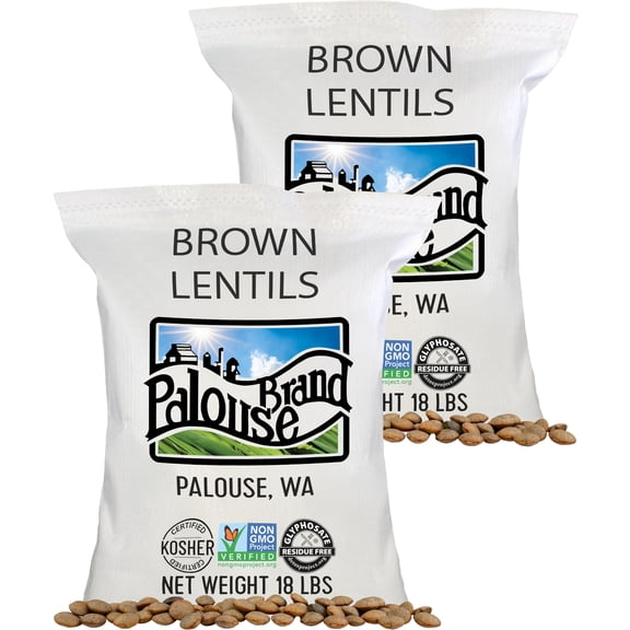 Palouse Brand Certified Glyphosate Residue Free Small Brown Dry Lentils | 36 LBS | Family Farmed in Washington State | 100% Desiccant Free | Non-GMO | 100% Non-Irradiated | Kosher | Field Traced