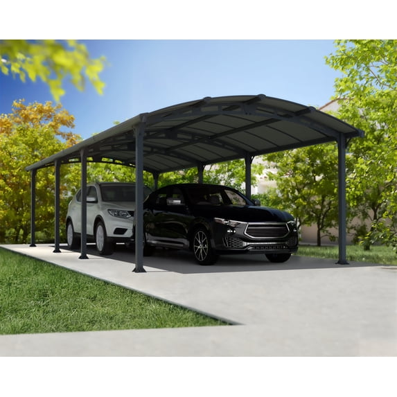 Palram - Canopia Arcadia 8500 12' x 28' Polycarbonate/Galvanized Steel Carport - Gray