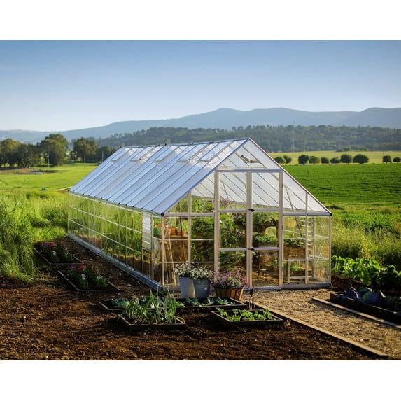 Palram - Canopia Balance 10' x 32' Polycarbonate/Aluminum Walk-In Greenhouse - Silver - with Roof Vents