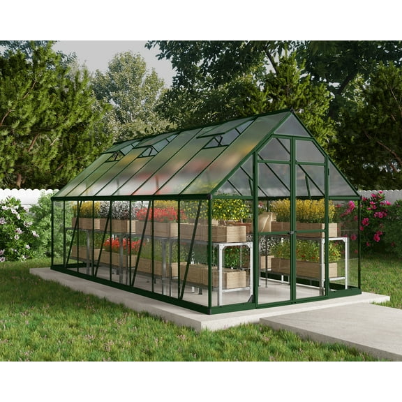Palram - Canopia Balance 8' x 16' Polycarbonate/Aluminum Walk-In Greenhouse - Green - with 3 Roof Vents