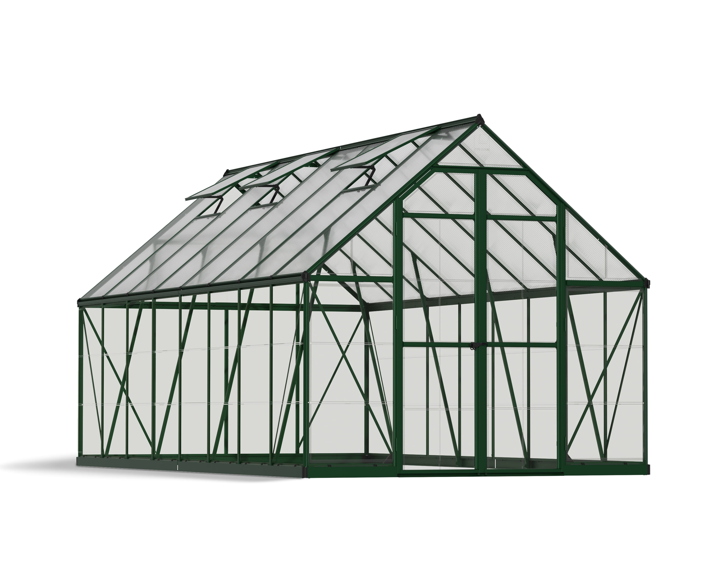 Large Green Walk-In Greenhouse with Clear Polycarbonate Panels