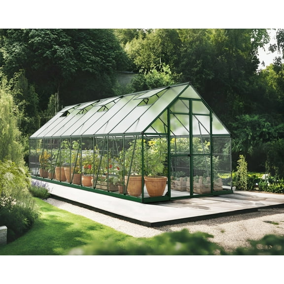 Palram - Canopia Balance 8' x 20' Polycarbonate/Aluminum Walk-In Greenhouse - Green - with 4 Roof Vents