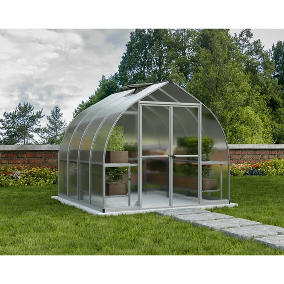 Palram - Canopia Bella 8' x 8' Polycarbonate/Aluminum Walk-In Hobby Greenhouse - Silver - with Roof Vent
