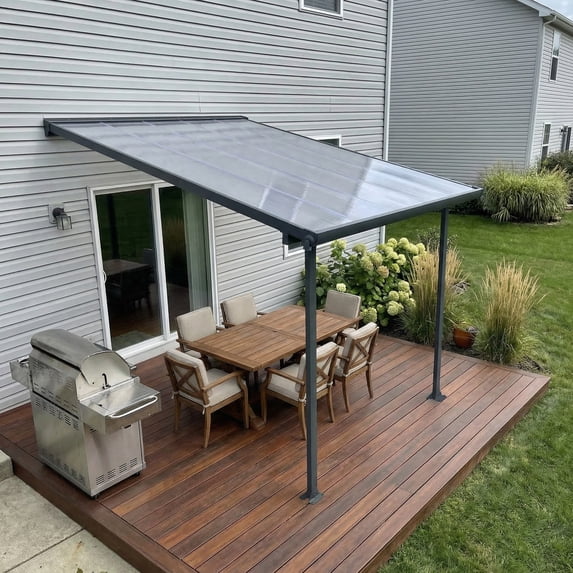 Palram - Canopia Feria 10' x 10' Polycarbonate/Galvanized Steel Patio Cover - Gray/Clear