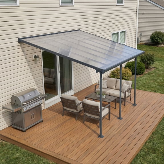 Palram - Canopia Feria 10' x 14' Polycarbonate/Galvanized Steel Patio Cover - Gray/Clear