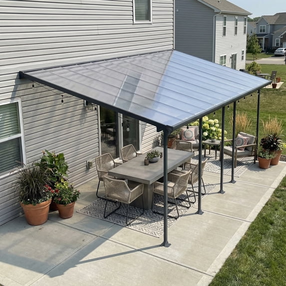 Palram - Canopia Feria 10' x 24' Polycarbonate/Galvanized Steel Patio Cover - Gray/Clear