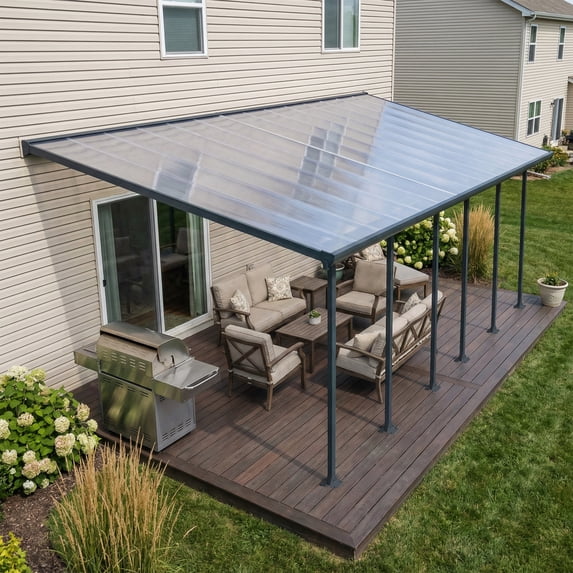 Palram - Canopia Feria 10' x 28' Polycarbonate/Galvanized Steel Patio Cover - Gray/Clear