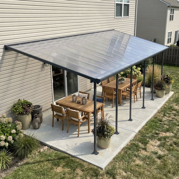 Palram - Canopia Feria 10' x 30' Polycarbonate/Galvanized Steel Patio Cover - Gray/Clear