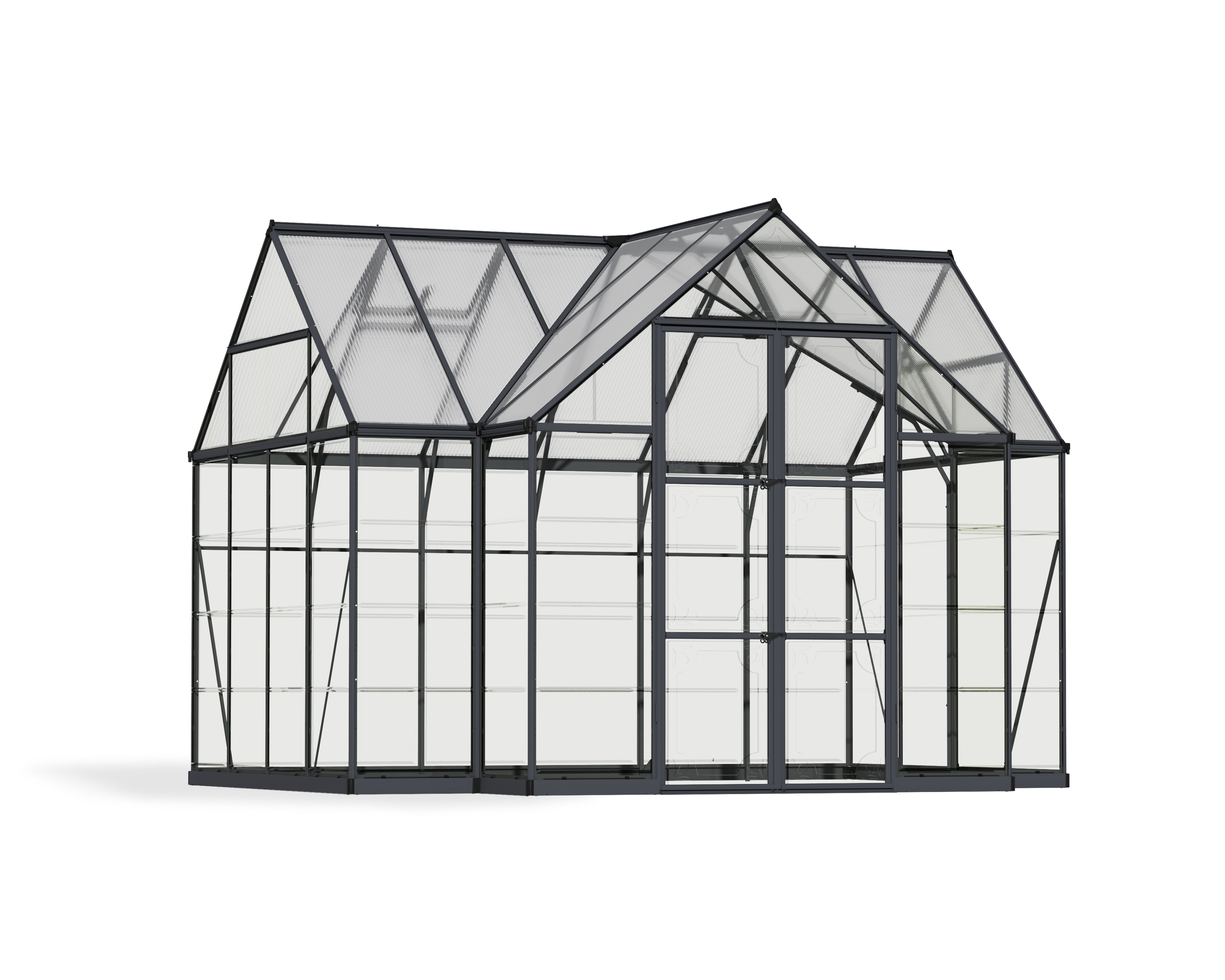 Charcoal Gray Aluminum 12' x 10' Chalet Greenhouse with Roof Vents
