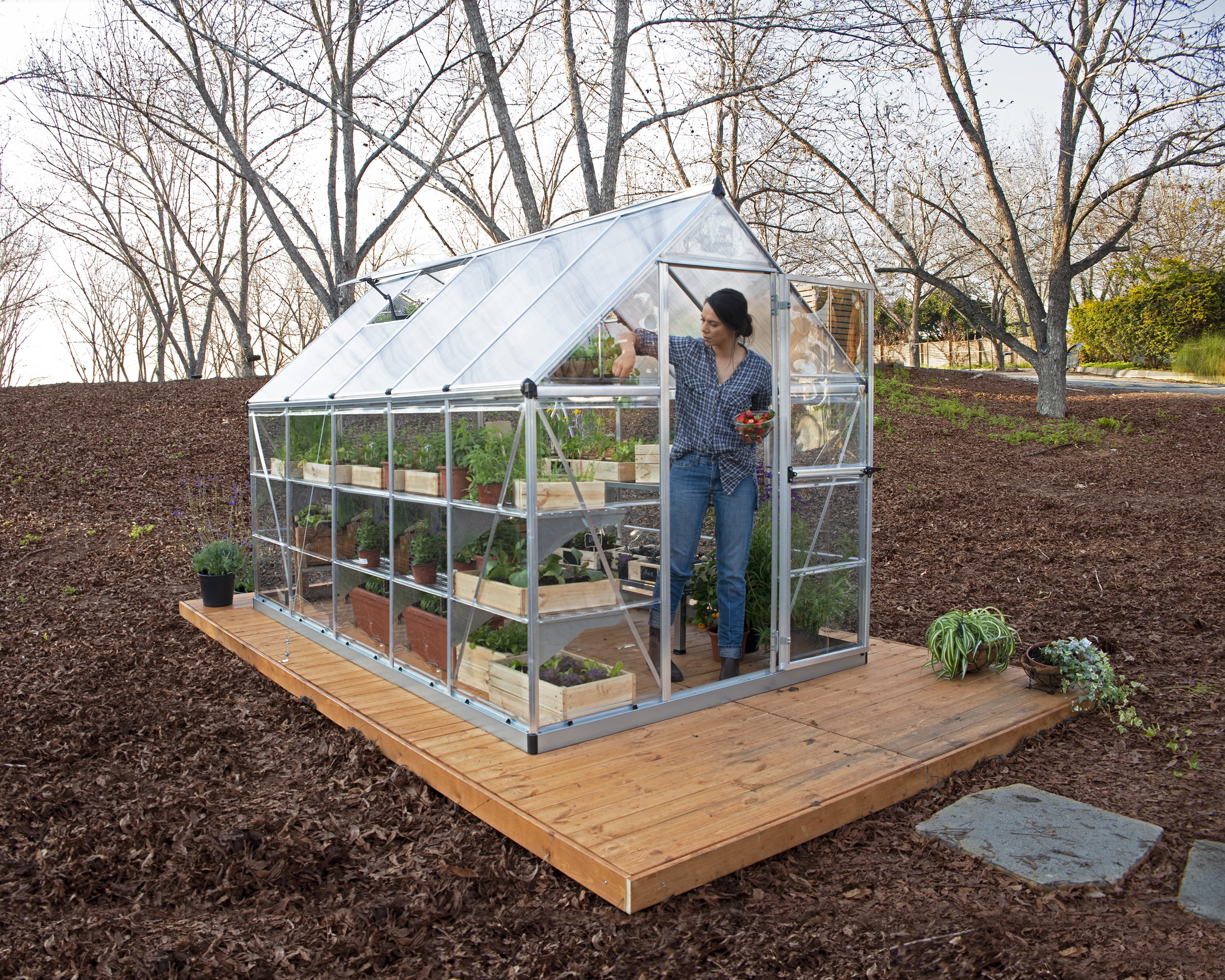 Palram - Canopia Hybrid 6' x 10' Polycarbonate/Aluminum Walk-In Greenhouse – Silver - with Roof Vent
