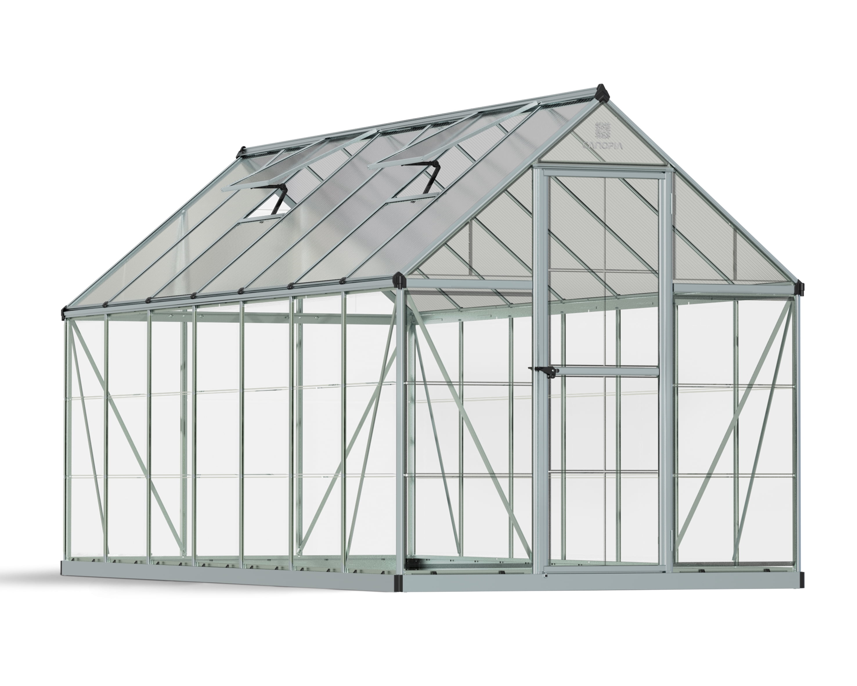 Palram - Canopia Hybrid 6' x 14' Polycarbonate/Aluminum Walk-In Greenhouse – Silver - with 2 Roof Vents