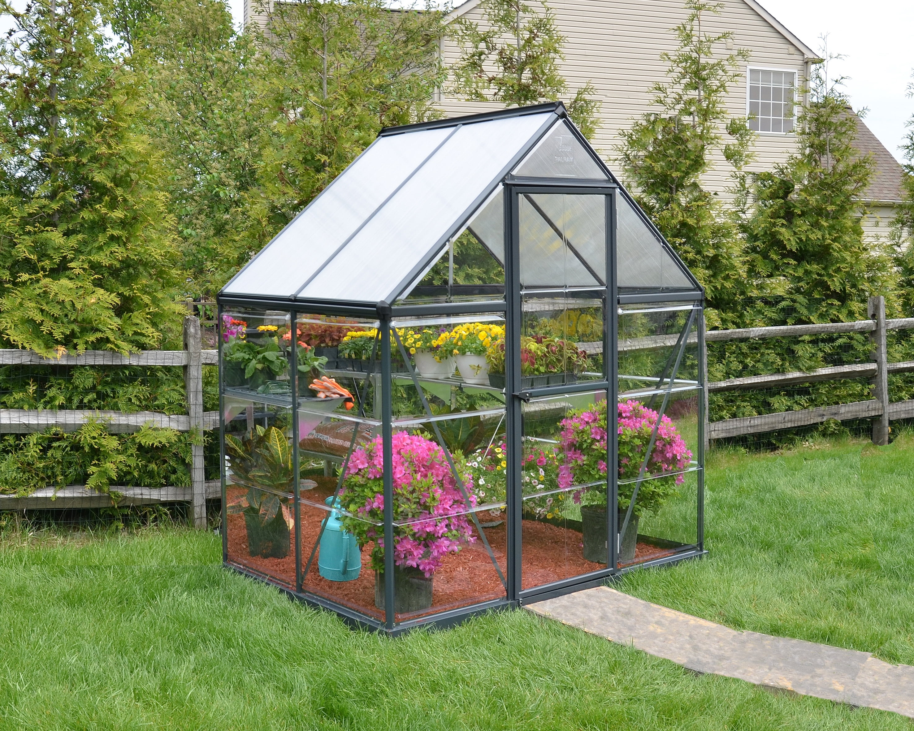 Palram - Canopia Hybrid 6' x 4' Polycarbonate/Aluminum Walk-In Greenhouse – Gray - with Roof Vent