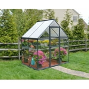 Palram - Canopia Hybrid 6 x 4 Polycarbonate/Aluminum Walk-In Greenhouse   Gray - with Roof Vent