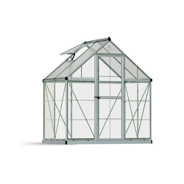 Palram - Canopia Hybrid 6' x 4' Polycarbonate/Aluminum Walk-In Greenhouse – Silver - with Roof Vent