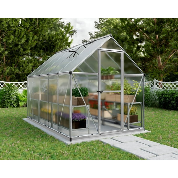 Palram - Canopia Mythos 6' x 10' Polycarbonate/Aluminum Walk-In Greenhouse – Silver - with Roof Vent