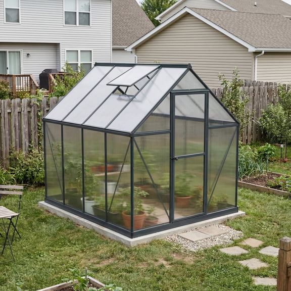 Palram - Canopia Mythos 6' x 8' Polycarbonate/Aluminum Walk-In Greenhouse – Gray - with Roof Vent