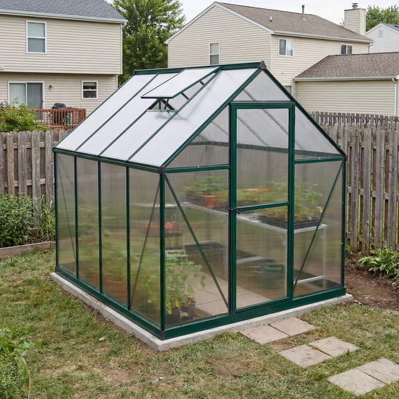 Palram - Canopia Mythos 6' x 8' Polycarbonate/Aluminum Walk-In Greenhouse Green - with Roof Vent
