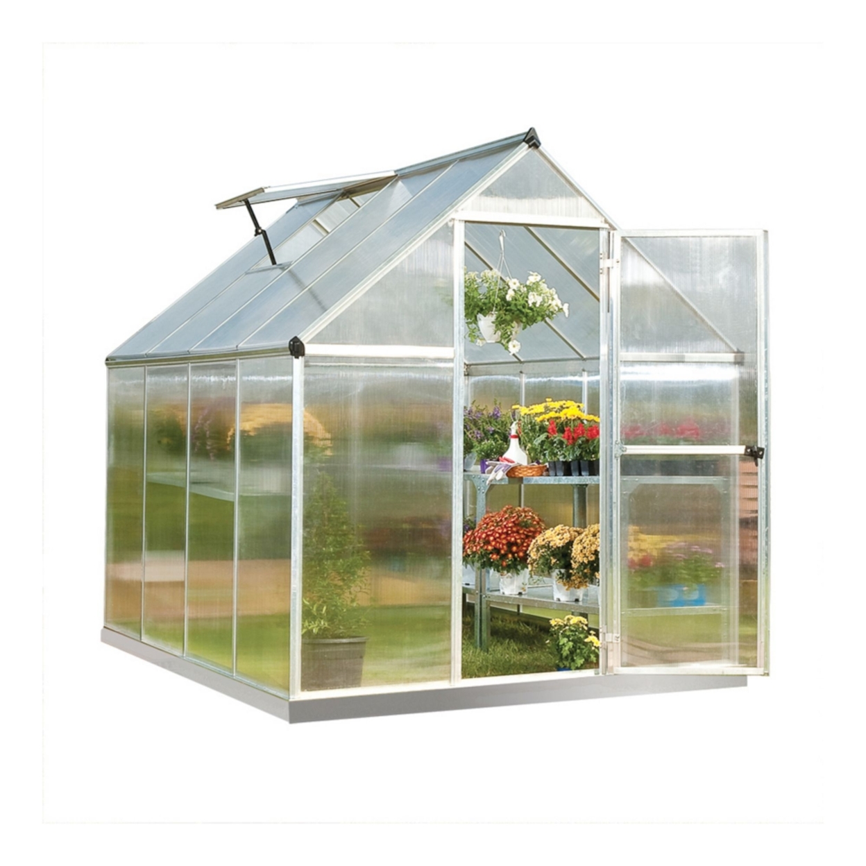 Palram - Canopia Mythos 6' x 8' Polycarbonate/Aluminum Walk-In Greenhouse – Silver - with Roof Vent - image 1 of 11