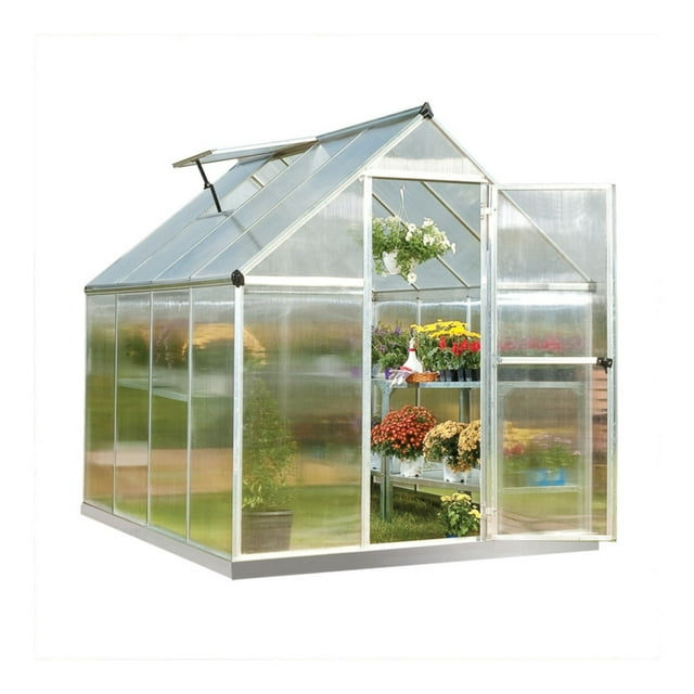 Palram - Canopia Mythos 6' x 8' Polycarbonate/Aluminum Walk-In Greenhouse – Silver - with Roof Vent