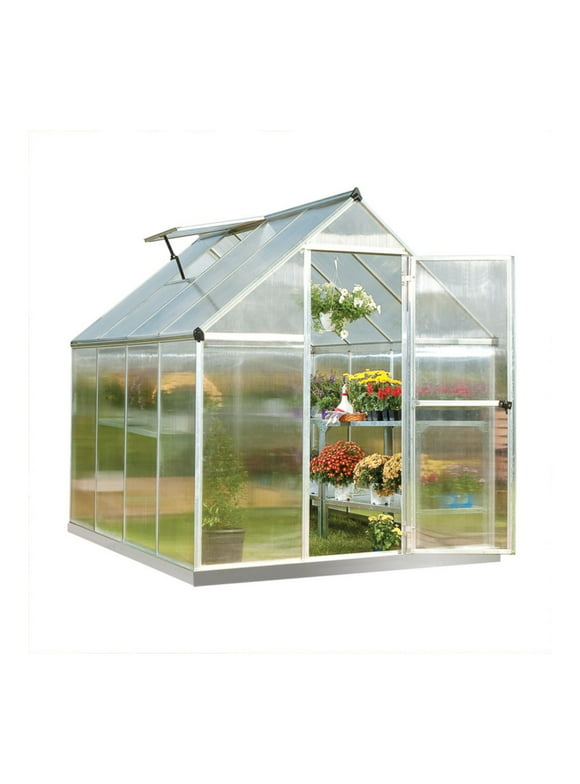 Palram - Canopia Mythos 6' x 8' Polycarbonate/Aluminum Walk-In Greenhouse – Silver - with Roof Vent