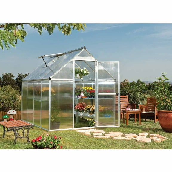 Palram - Canopia Mythos 6' x 8' Polycarbonate/Aluminum Walk-In Greenhouse – Gray - with Roof Vent
