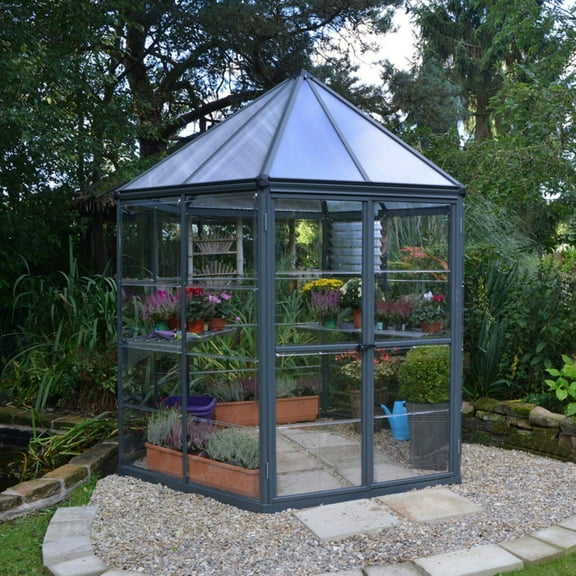 Palram - Canopia Oasis 7' x 8' Walk-In Hexagonal Greenhouse - Gray - with Louver Window