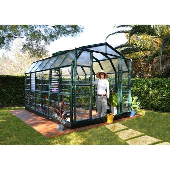 Palram - Canopia Prestige 8' x 12' Clear Walk-In Greenhouse - Green - with Accessories Package