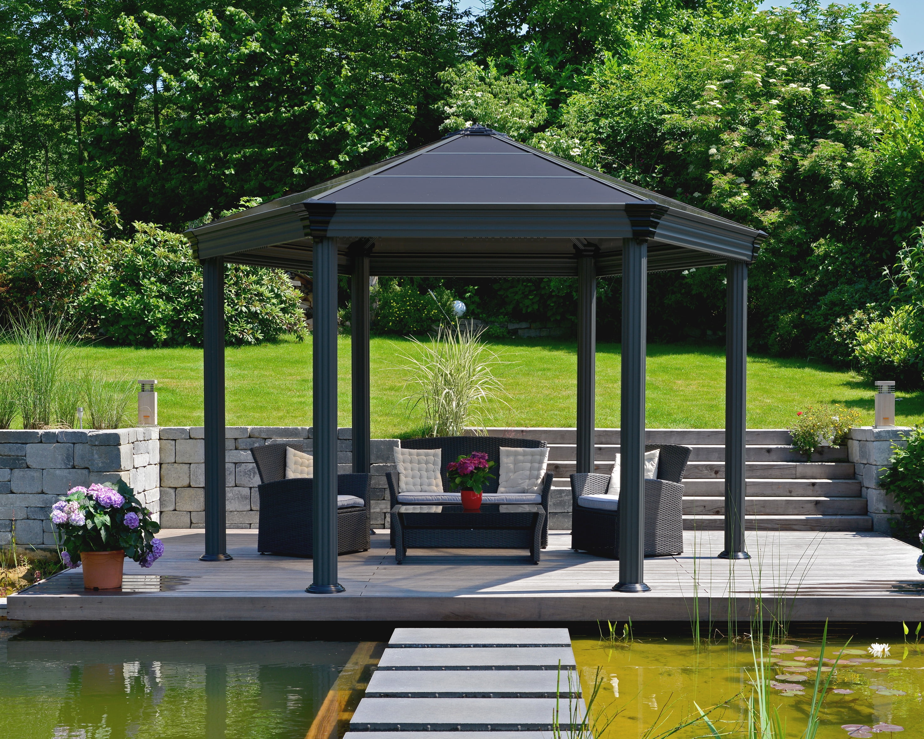 Palram - Canopia Roma 12' x 14' Polycarbonate/Aluminum Hexagon Gazebo - Gray/Bronze
