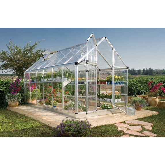 Palram - Canopia Snap & Grow 6' x 12 ' Polycarbonate/Aluminum Walk-In Greenhouse – Silver - with 2 Roof Vents
