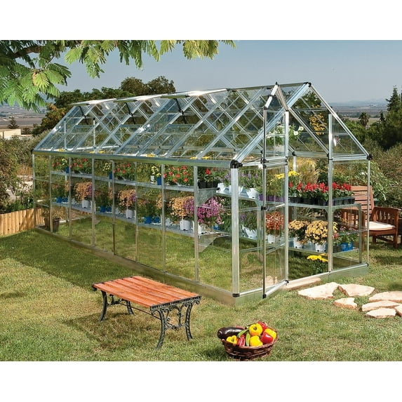Palram - Canopia Snap & Grow 6' x 16 ' Polycarbonate/Aluminum Walk-In Greenhouse – Silver - with 3 Roof Vents