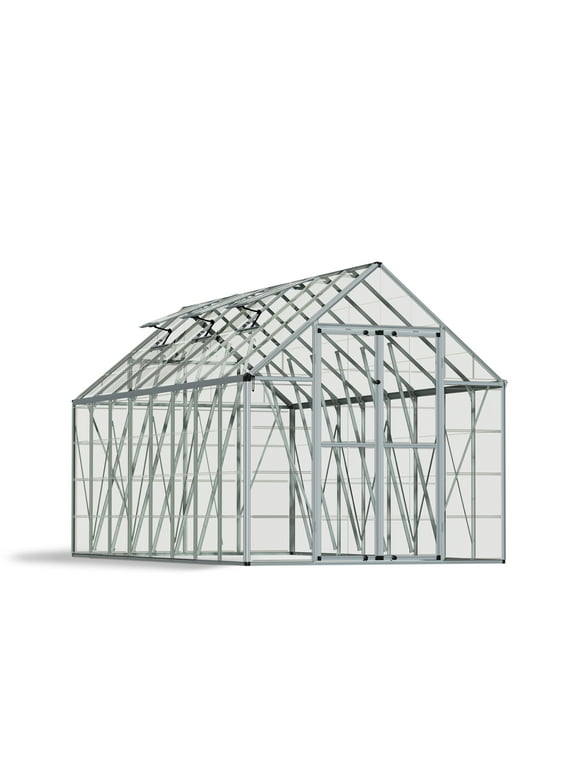 Palram - Canopia Snap & Grow 8' x 16' Polycarbonate/Aluminum Walk-In Greenhouse – Silver - with 3 Roof Vents