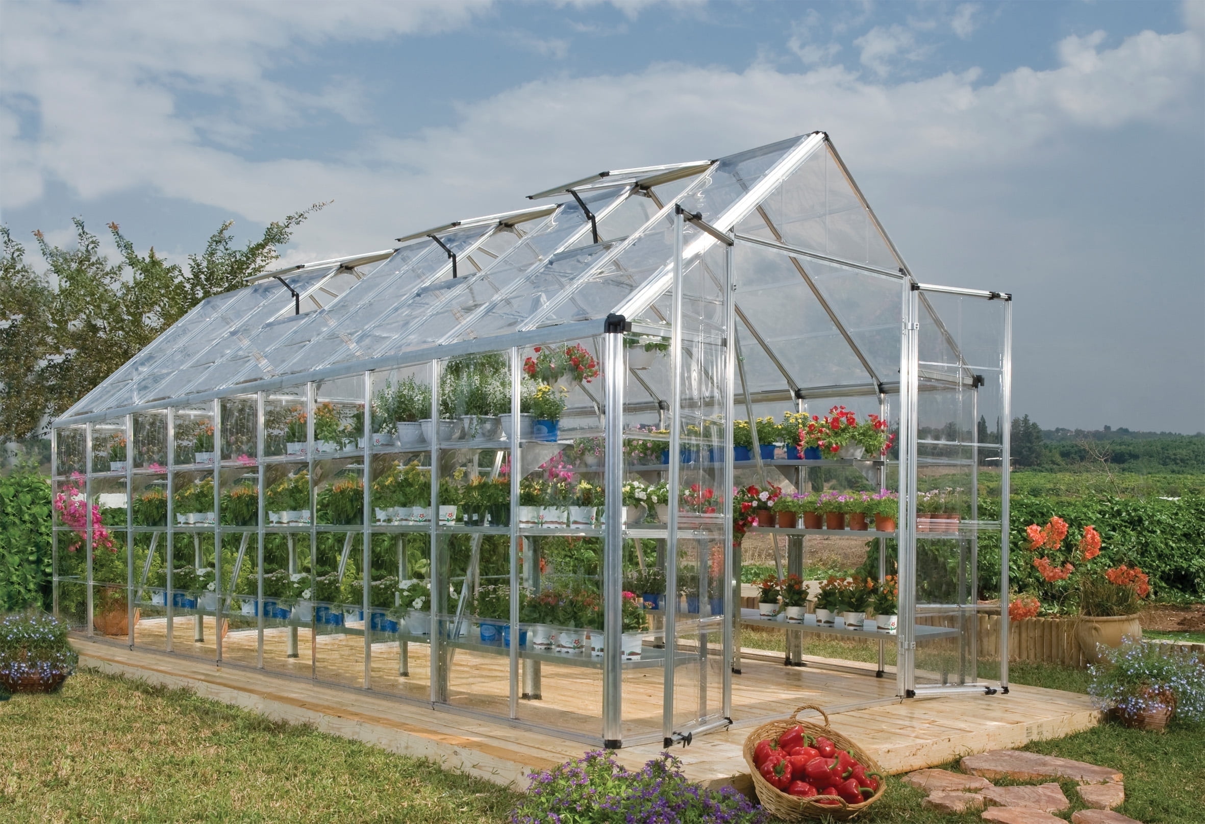 Palram - Canopia Snap & Grow 8' x 20' Polycarbonate/Aluminum Walk-In Greenhouse – Silver - with 4 Roof Vents