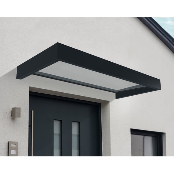 Palram - Canopia Sophia 7' x 3' Gray and Clear Stationary Door Awning with UV Resistant