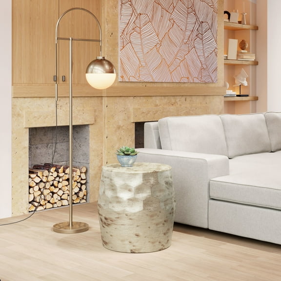 Pam Side Table Antique Beige End Table, Modern Style, Electroplated Iron round shape tabletop, Iron, Indoor Living