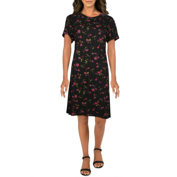 Pam & Gela Womens Cotton Printed T-Shirt Dress Black S