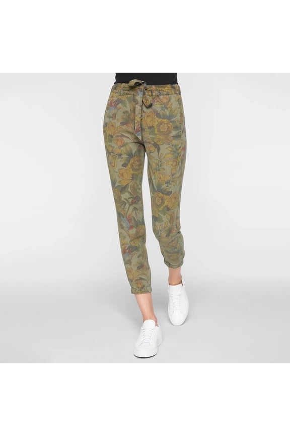 Womens Green Floral Sash Tie Tapered Leg Copped Casual Pants XS