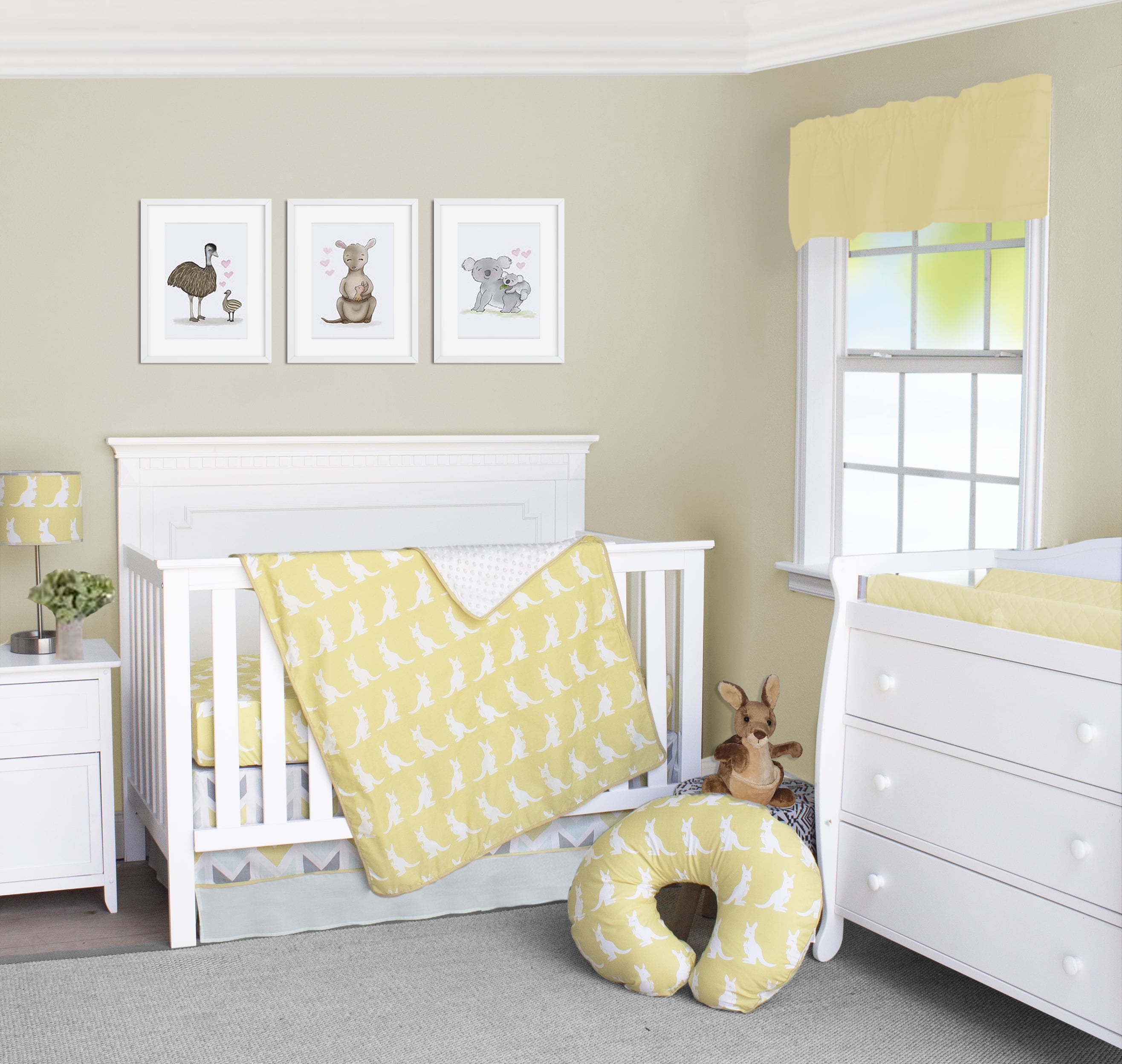 Pam Grace Creations 3 Piece Safari Kangaroo Yellow Gold Fitted Bedding Set, Crib