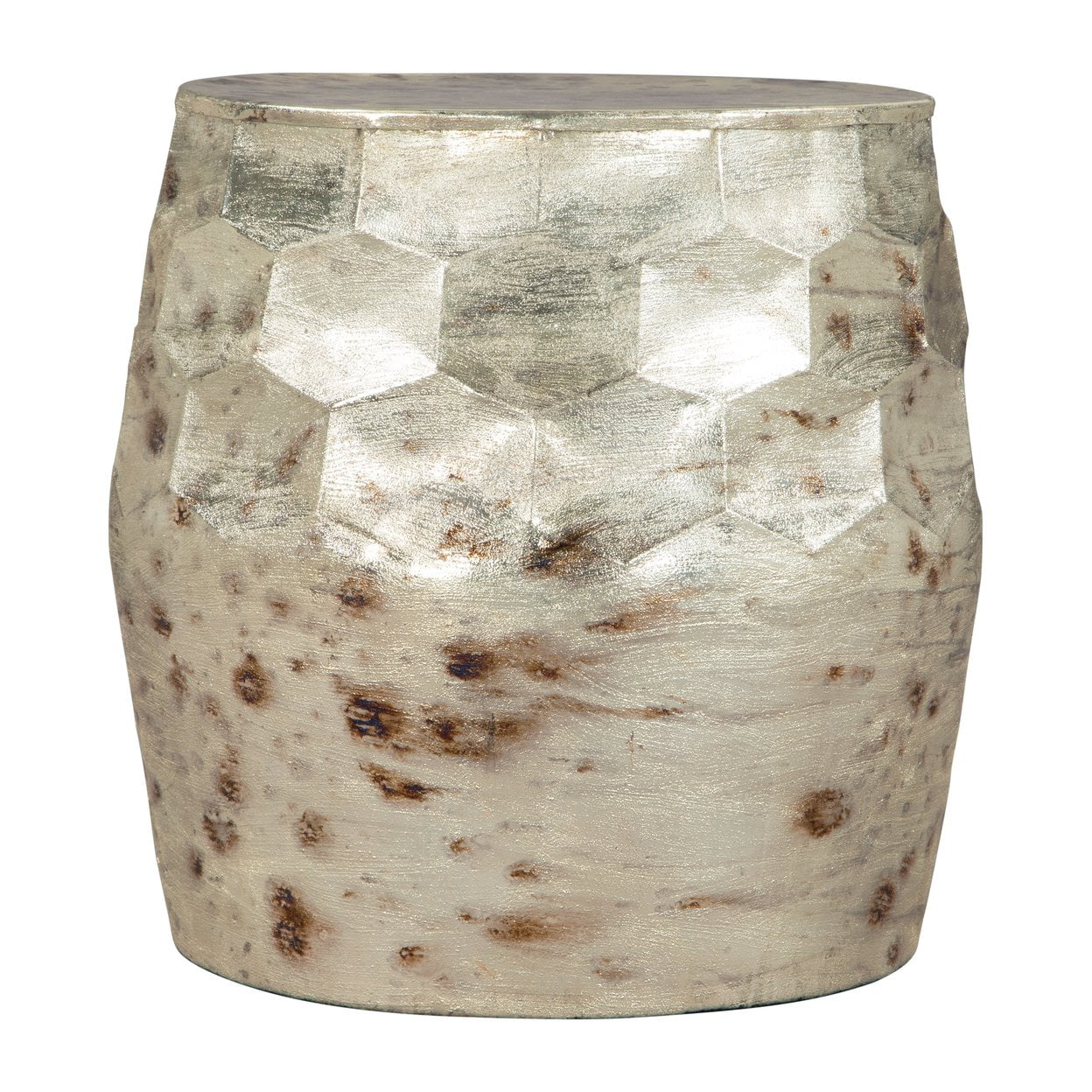 Contemporary Silver Metal Round Side Table, 22" Wide