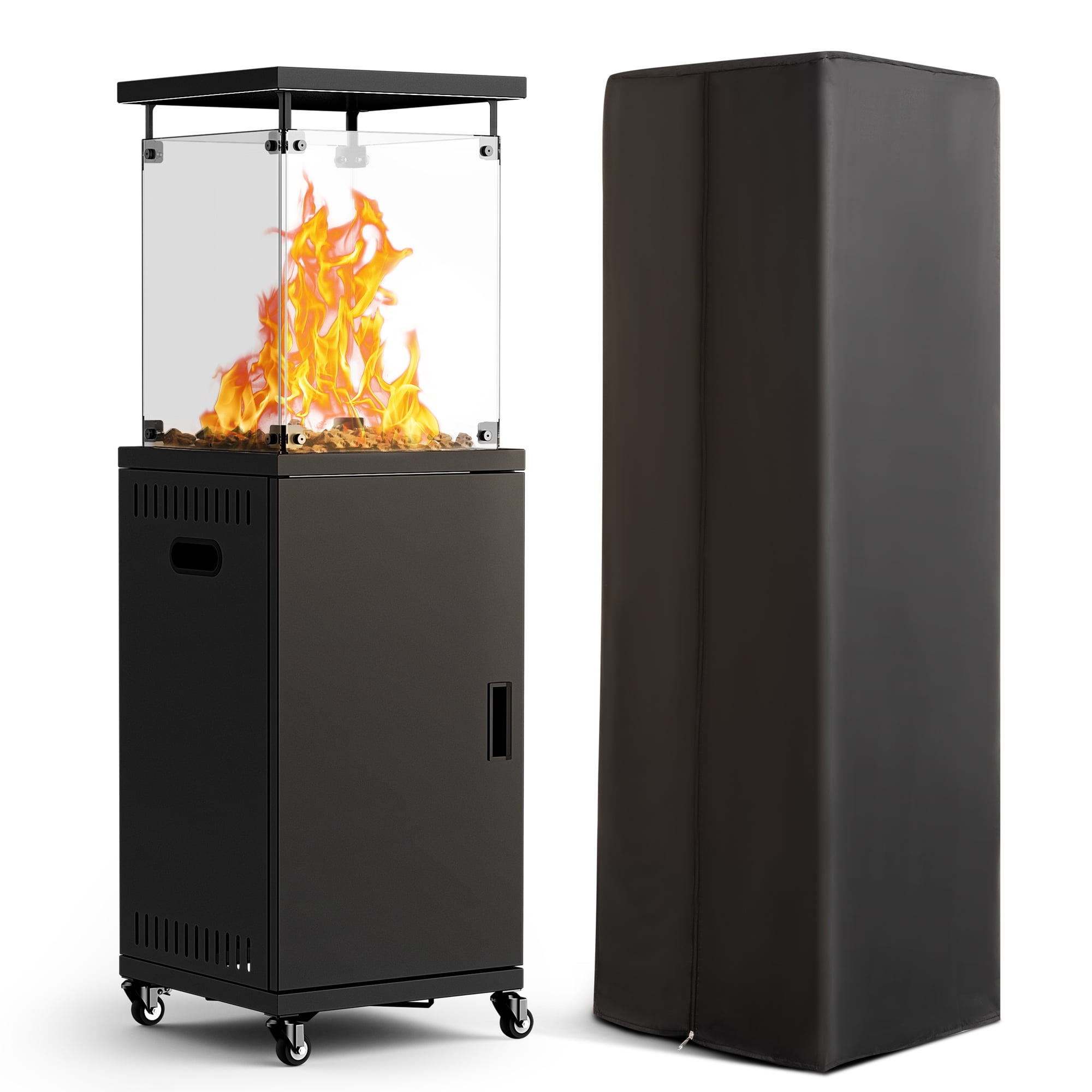 Pamapic 41,000 BTU Black Standing Propane Patio Heater with Lockable Wheels & Cover, Ideal for Patio, Backyard, Balcony