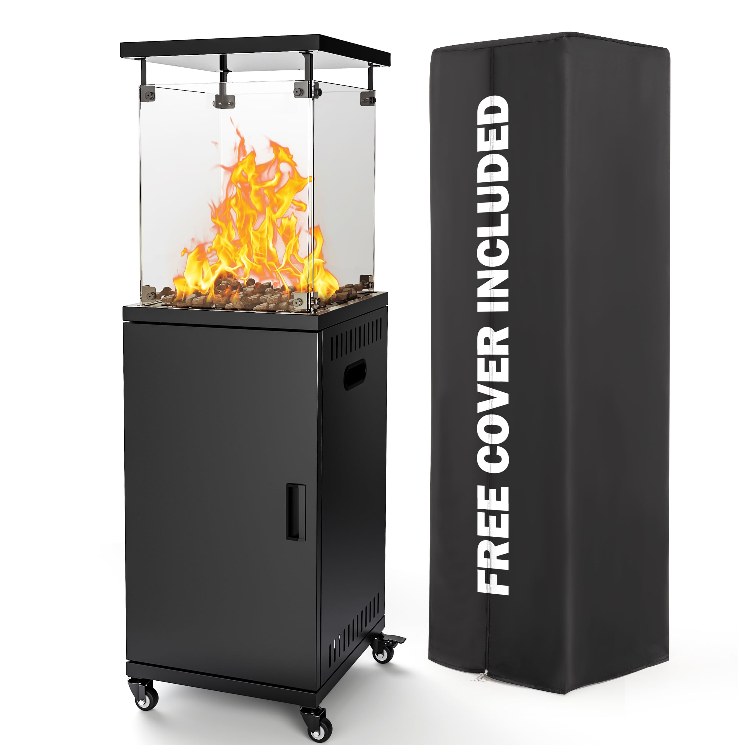 Pamapic 41,000 BTU Black Standing Propane Patio Heater with Lockable Wheels & Cover, Ideal for Patio, Backyard, Balcony