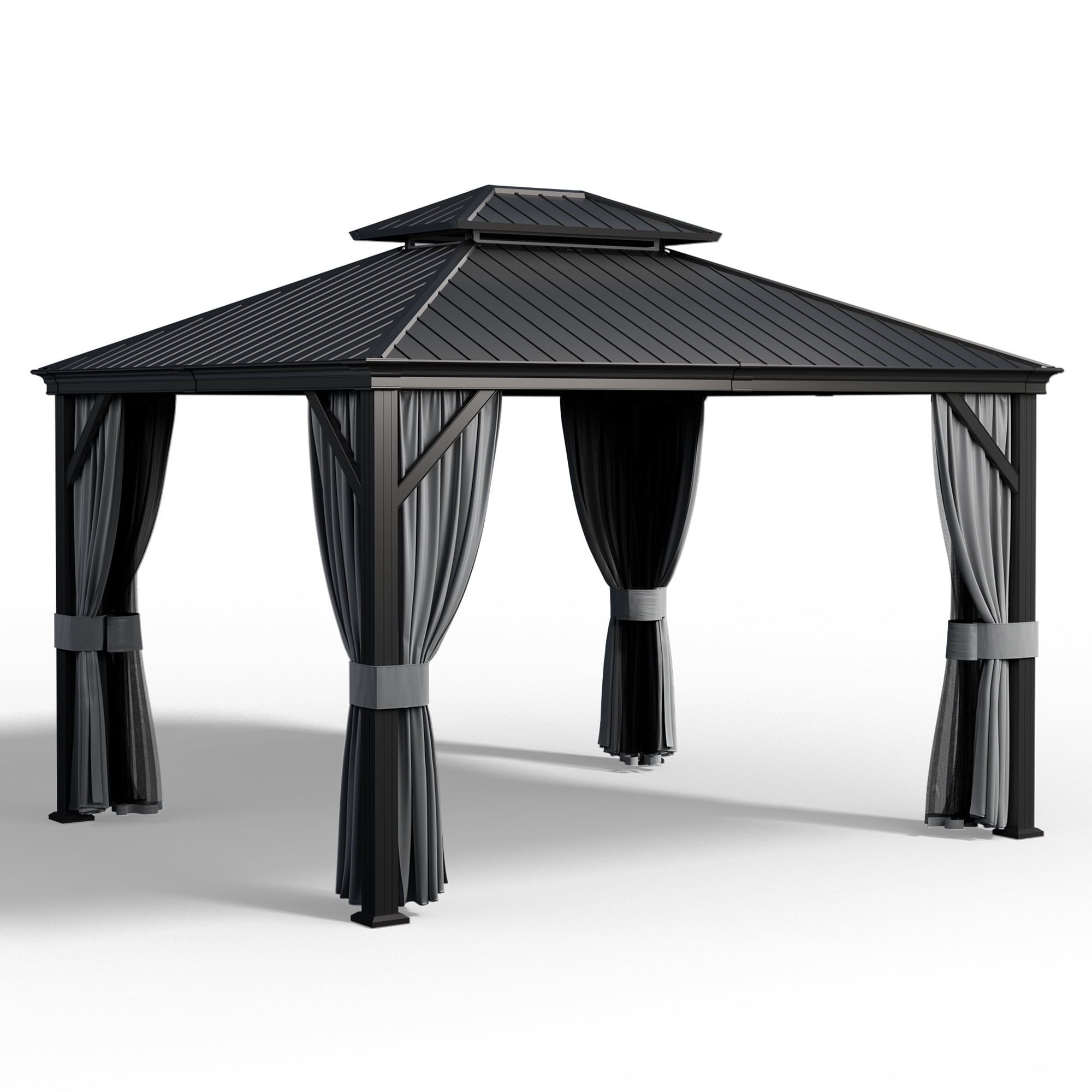 Pamapic 10 ft. x 12 ft. Outdoor Black Metal Hardtop Gazebo with