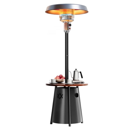 Pamapic 50,000 BTU Freestanding Outdoor Patio Heater with 27.6" Storage Tabletop and Adjustable Thermostat for Garden, Backyard