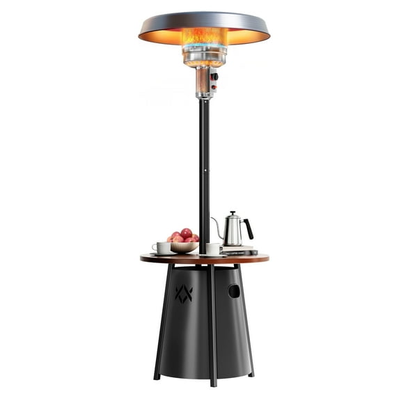 Pamapic 50,000 BTU Freestanding Outdoor Patio Heater with 27.6" Storage Tabletop and Adjustable Thermostat for Garden, Backyard