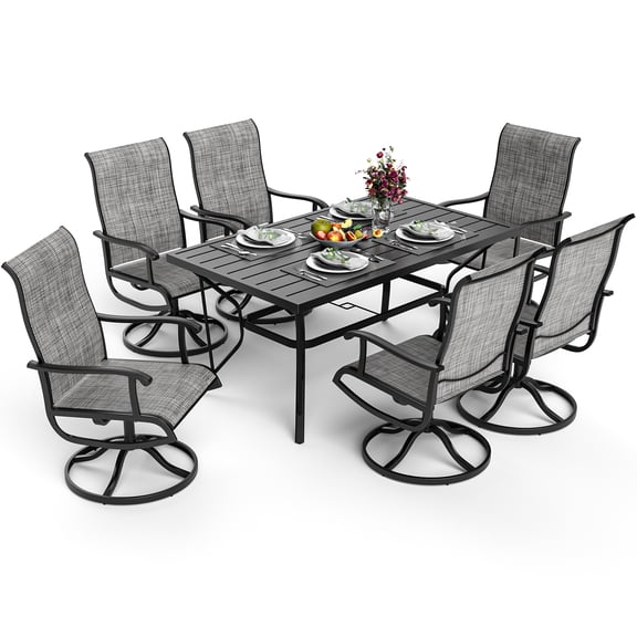 Pamapic 7-Piece Metal Outdoor Grey Patio Dining Set with 6 Textilene Swivel Chairs