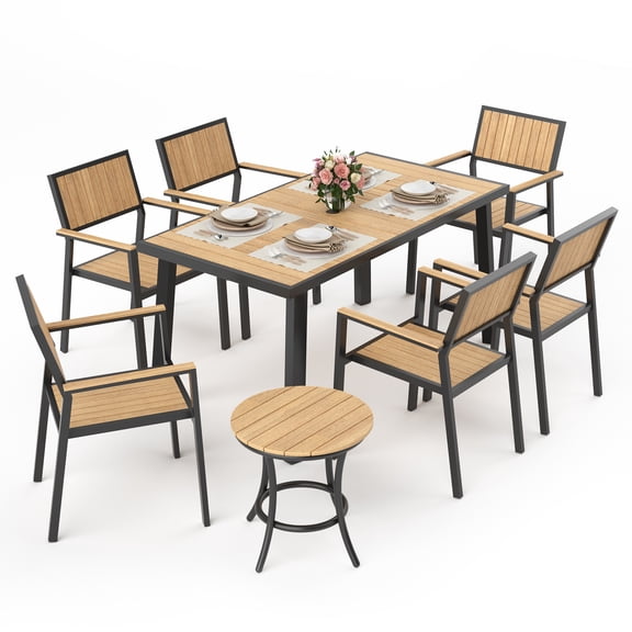 Pamapic 8-Piece Aluminum Outdoor Patio Dining Set with Rectangle Table, Small Side Table and 6-Stackable Chairs