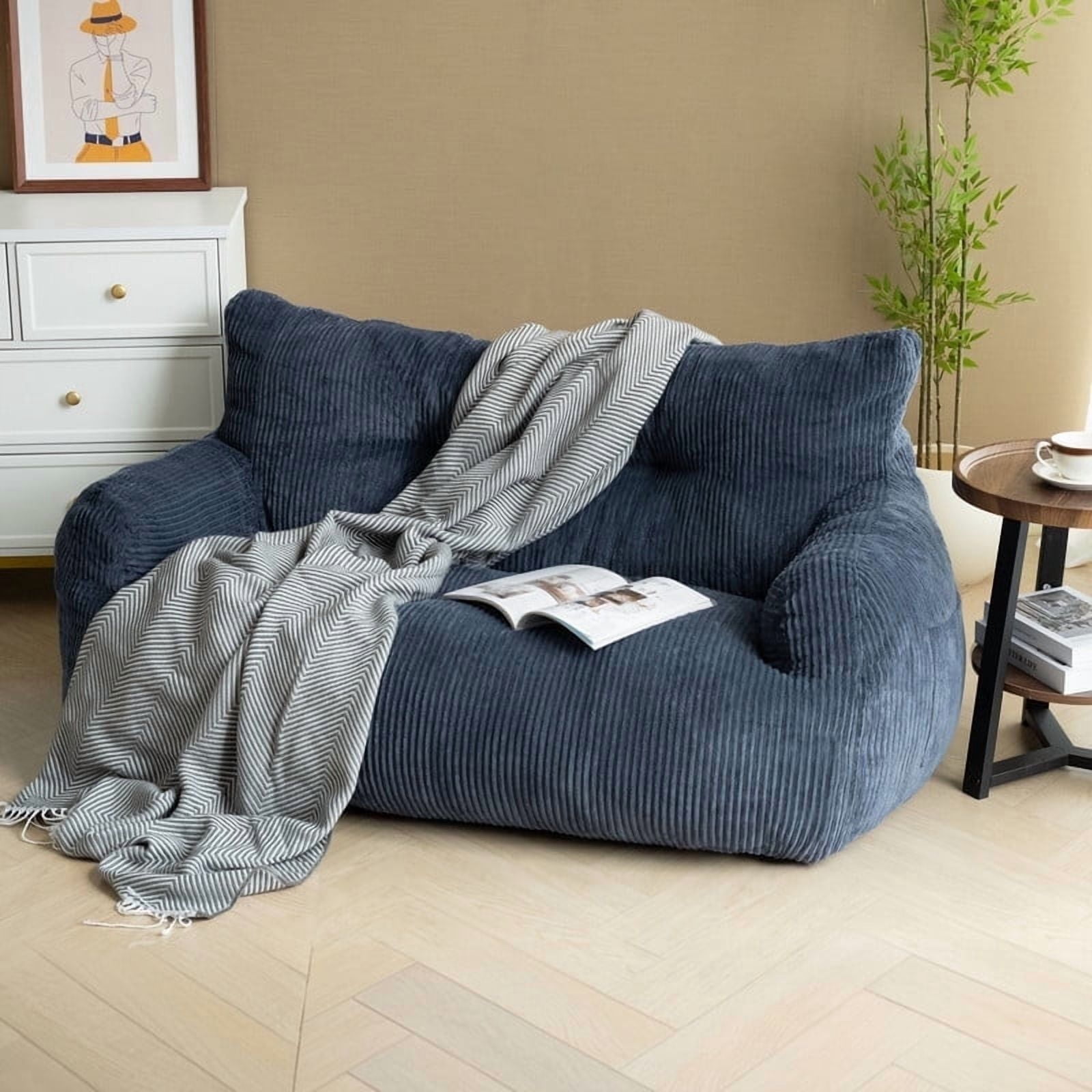 Pamapic Blue Bean Bag Chair, Double Seater Corduroy Lazy Sofa