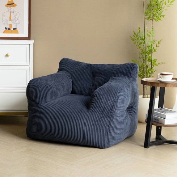 Pamapic Blue Bean Bag Chair with Corduroy Cover and Armrests, Lazy Sofa for Living Room