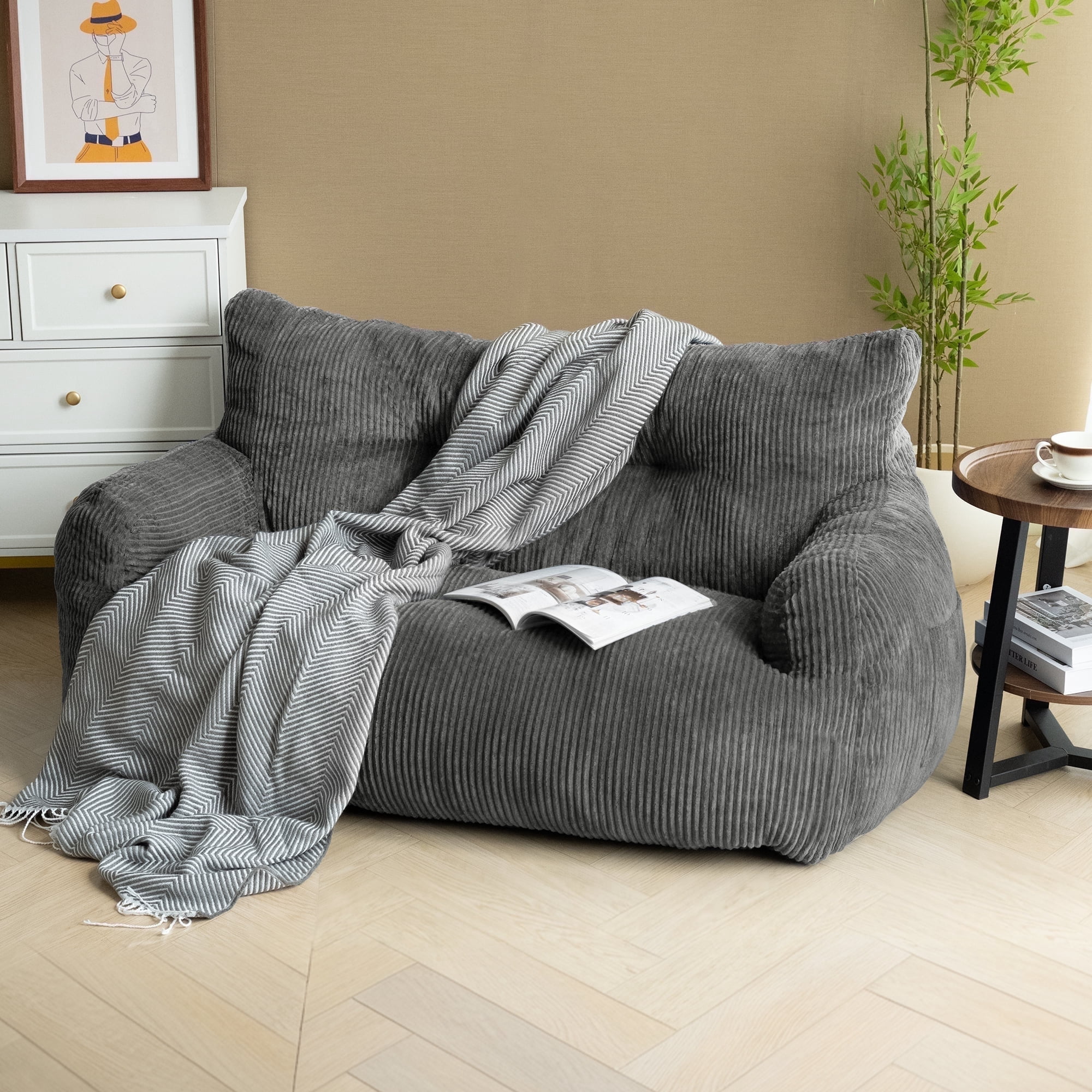 Pamapic Classic Adult Solid Print Large Washable Bean Bag Chair, Gray (Set of 1)