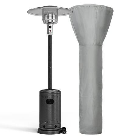 Pamapic 48,000 BTU Outdoor Propane Heater, Freestanding Patio Heaters with Wheels & Cover for Outdoor Backyard Garden Use, Silver